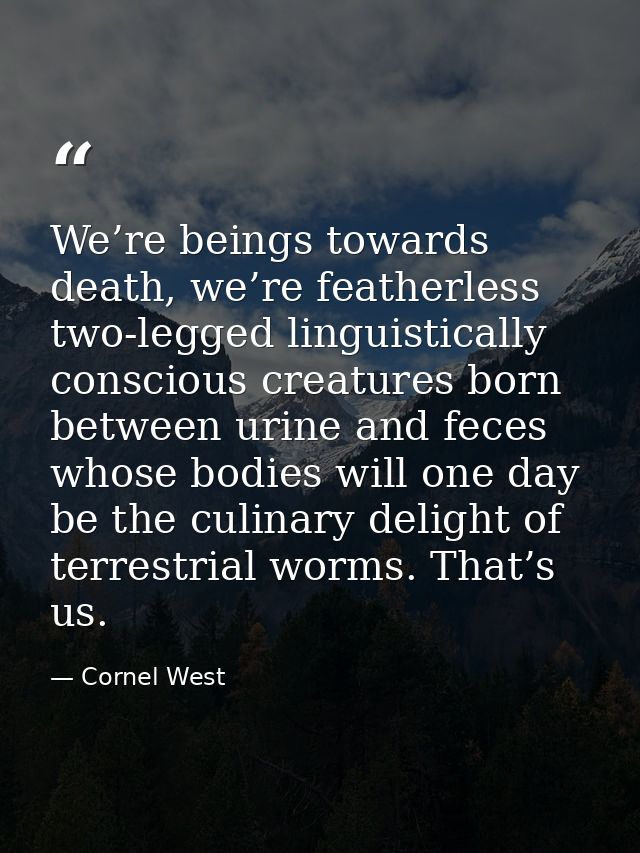 We’re beings towards death, we’re featherless two-legged linguistically conscious creatures born between urine and feces — Cornel West
