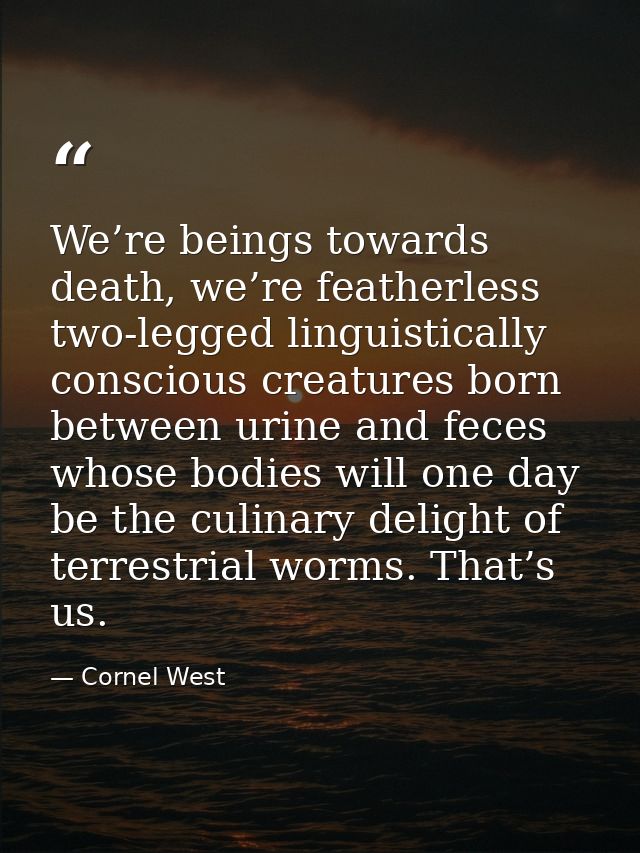 We’re beings towards death, we’re featherless two-legged linguistically conscious creatures born between urine and feces — Cornel West