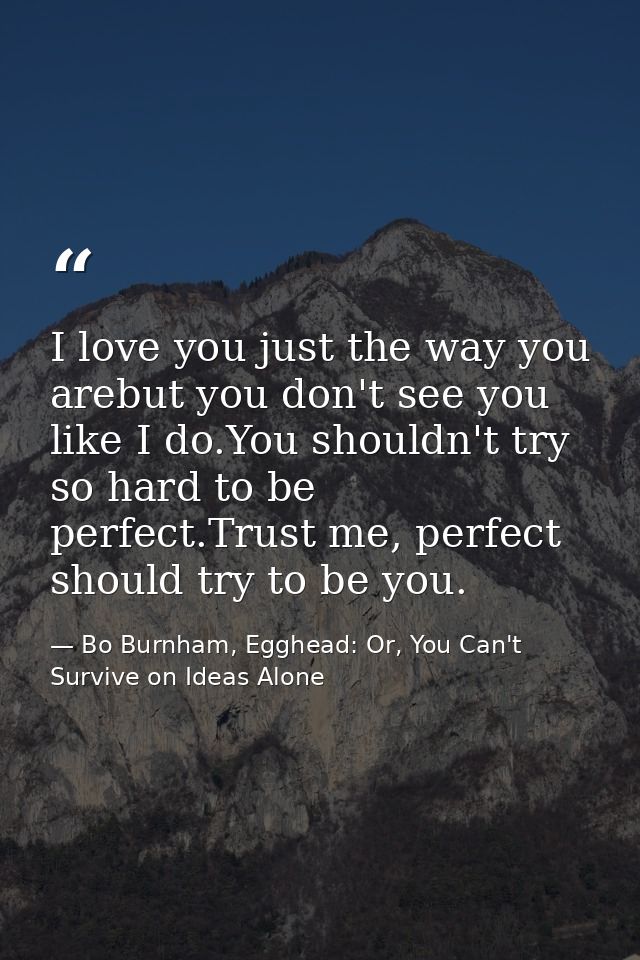 I love you just the way you arebut you don't see you like I do.You shouldn't try so hard to be perfect.Trust me, perfect — Bo Burnham, Egghead: Or, You Can't Survive on Ideas Alone