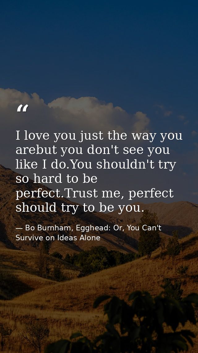 I love you just the way you arebut you don't see you like I do.You shouldn't try so hard to be perfect.Trust me, perfect — Bo Burnham, Egghead: Or, You Can't Survive on Ideas Alone