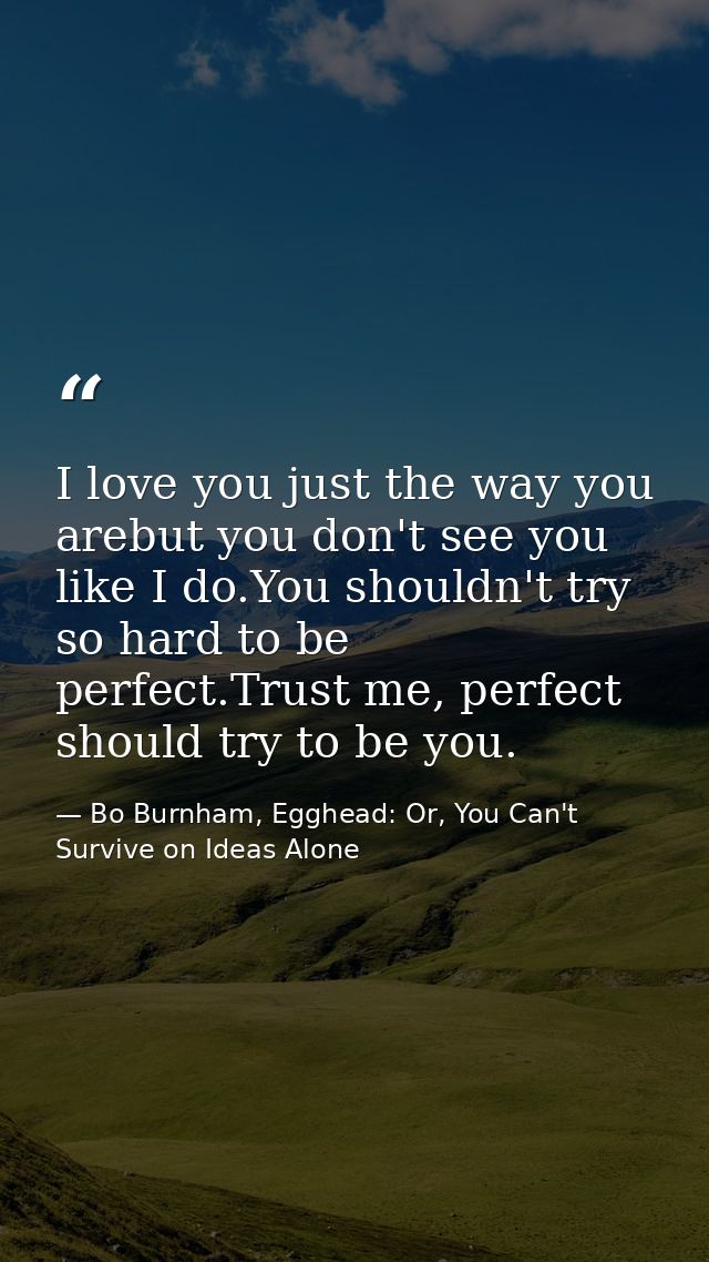 I love you just the way you arebut you don't see you like I do.You shouldn't try so hard to be perfect.Trust me, perfect — Bo Burnham, Egghead: Or, You Can't Survive on Ideas Alone