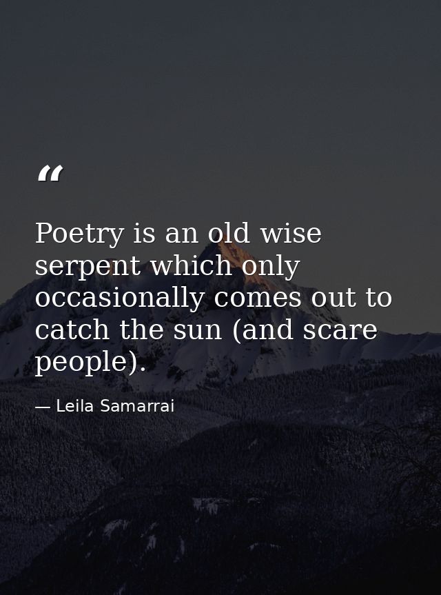Poetry is an old wise serpent which only occasionally comes out to catch the sun (and scare people). — Leila Samarrai