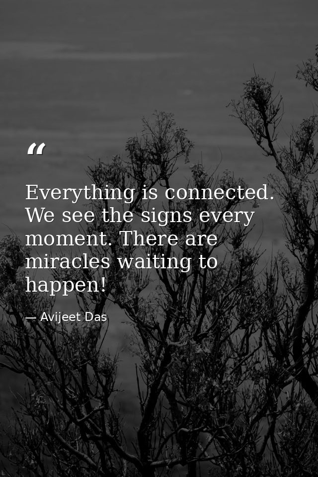 Everything is connected. We see the signs every moment. There are miracles waiting to happen! — Avijeet Das
