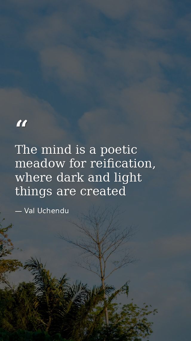 The mind is a poetic meadow for reification, where dark and light things are created — Val Uchendu