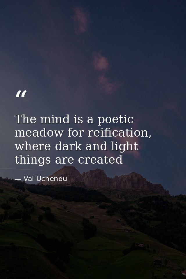 The mind is a poetic meadow for reification, where dark and light things are created — Val Uchendu