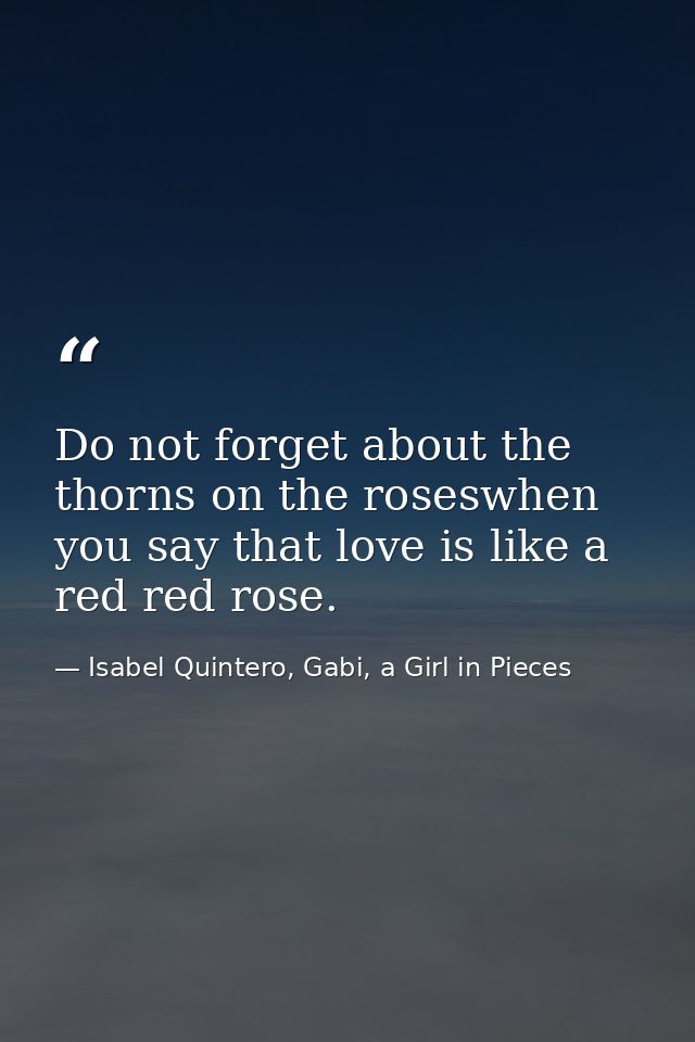 Do not forget about the thorns on the roseswhen you say that love is like a red red rose. — Isabel Quintero, Gabi, a Girl in Pieces