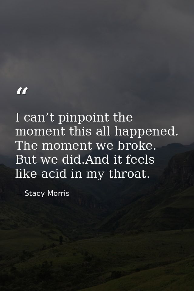 I can’t pinpoint the moment this all happened. The moment we broke. But we did.And it feels like acid in my throat. — Stacy Morris