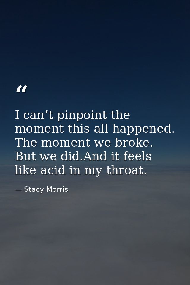 I can’t pinpoint the moment this all happened. The moment we broke. But we did.And it feels like acid in my throat. — Stacy Morris