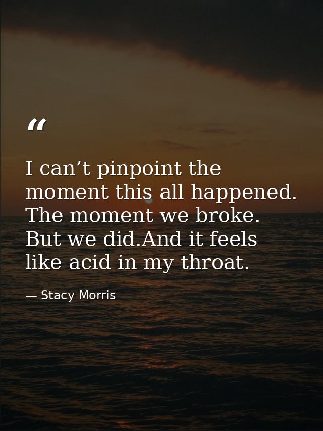 I can’t pinpoint the moment this all happened. The moment we broke. But we did.And it feels like acid in my throat. — Stacy Morris