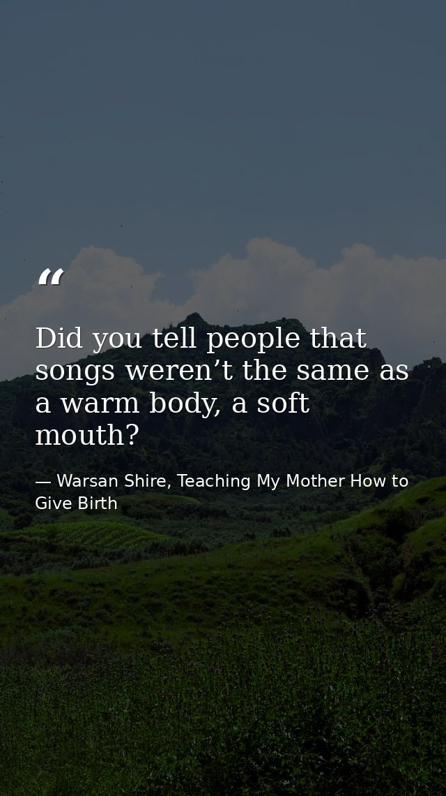 Did you tell people that songs weren’t the same as a warm body, a soft mouth? — Warsan Shire, Teaching My Mother How to Give Birth
