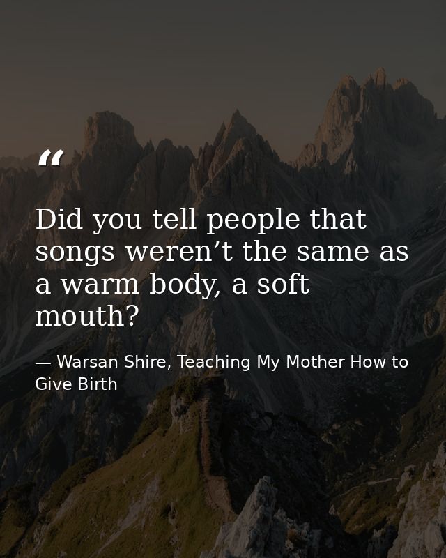 Did you tell people that songs weren’t the same as a warm body, a soft mouth? — Warsan Shire, Teaching My Mother How to Give Birth