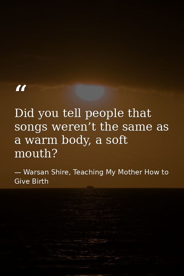 Did you tell people that songs weren’t the same as a warm body, a soft mouth? — Warsan Shire, Teaching My Mother How to Give Birth