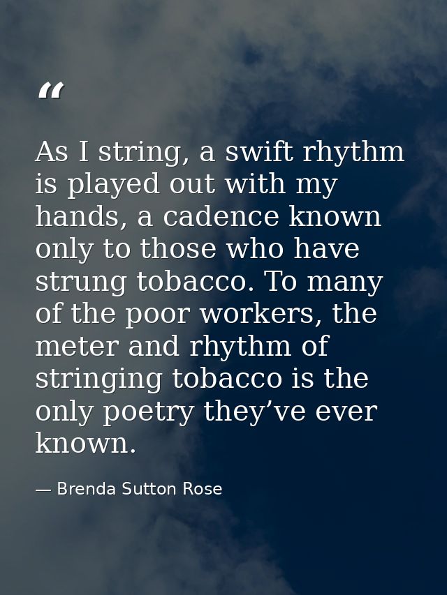 As I string, a swift rhythm is played out with my hands, a cadence known only to those who have strung tobacco. To many  — Brenda Sutton Rose