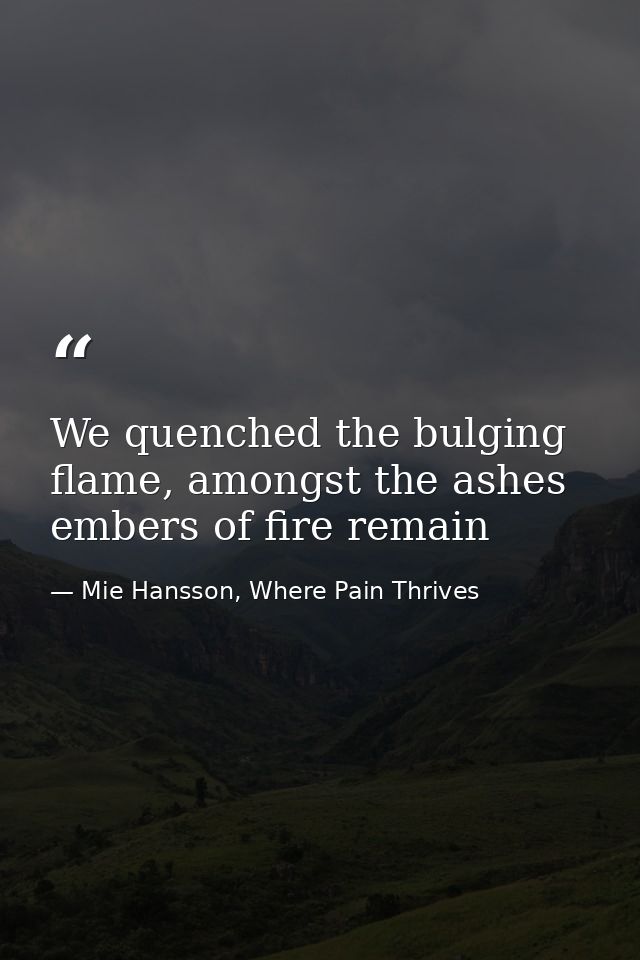 We quenched the bulging flame, amongst the ashes embers of fire remain — Mie Hansson, Where Pain Thrives