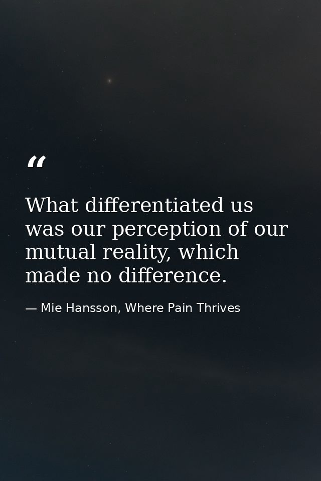 What differentiated us was our perception of our mutual reality, which made no difference. — Mie Hansson, Where Pain Thrives