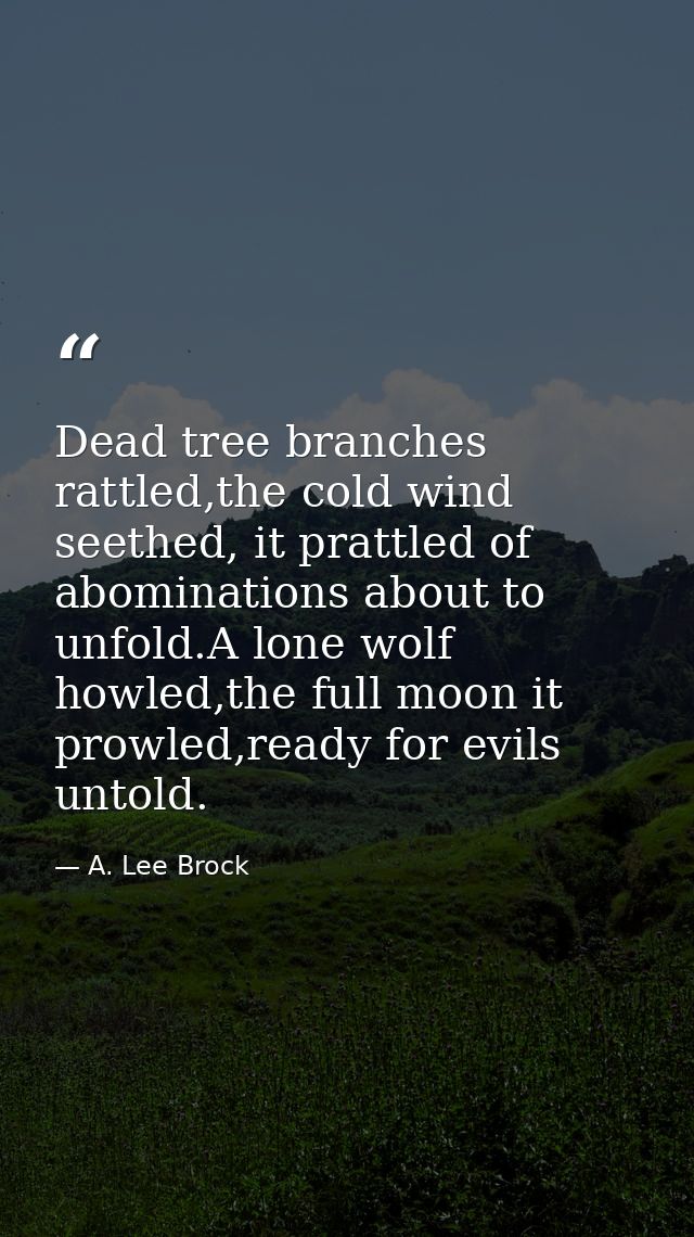 Dead tree branches rattled,the cold wind seethed, it prattled of abominations about to unfold.A lone wolf howled,the ful — A. Lee Brock