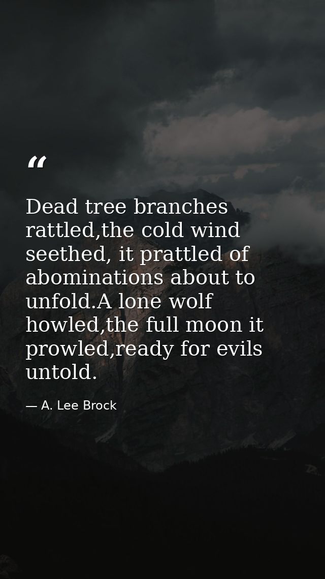 Dead tree branches rattled,the cold wind seethed, it prattled of abominations about to unfold.A lone wolf howled,the ful — A. Lee Brock