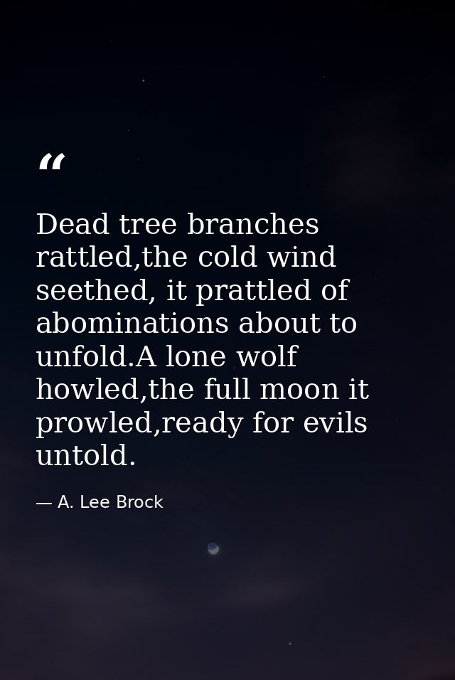 Dead tree branches rattled,the cold wind seethed, it prattled of abominations about to unfold.A lone wolf howled,the ful — A. Lee Brock