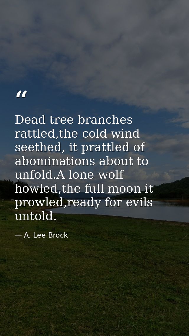 Dead tree branches rattled,the cold wind seethed, it prattled of abominations about to unfold.A lone wolf howled,the ful — A. Lee Brock
