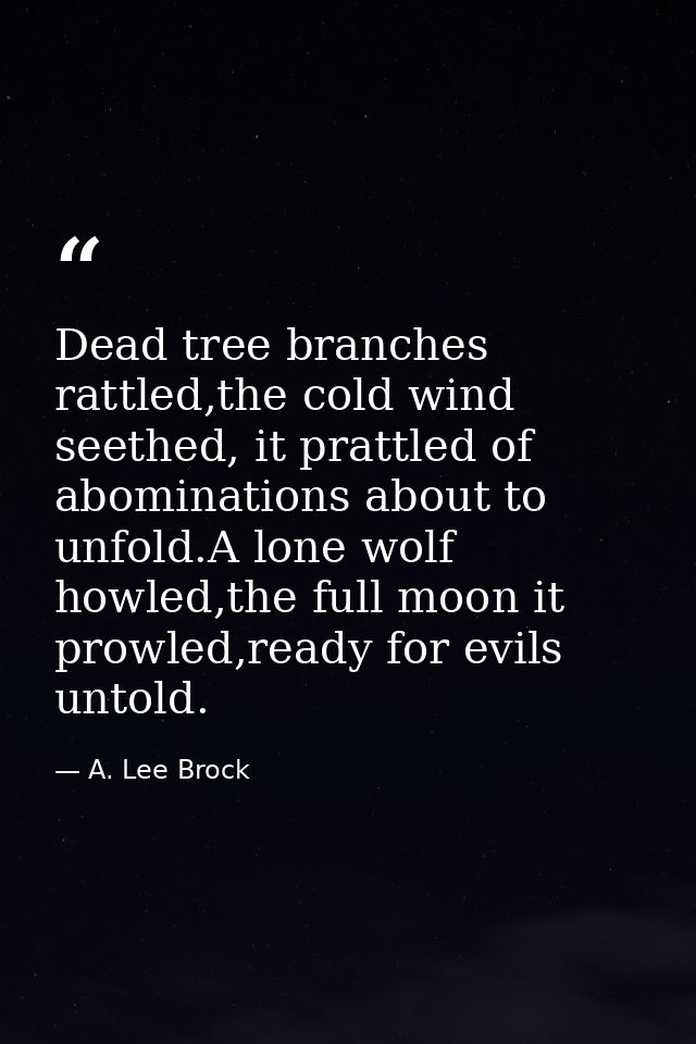 Dead tree branches rattled,the cold wind seethed, it prattled of abominations about to unfold.A lone wolf howled,the ful — A. Lee Brock