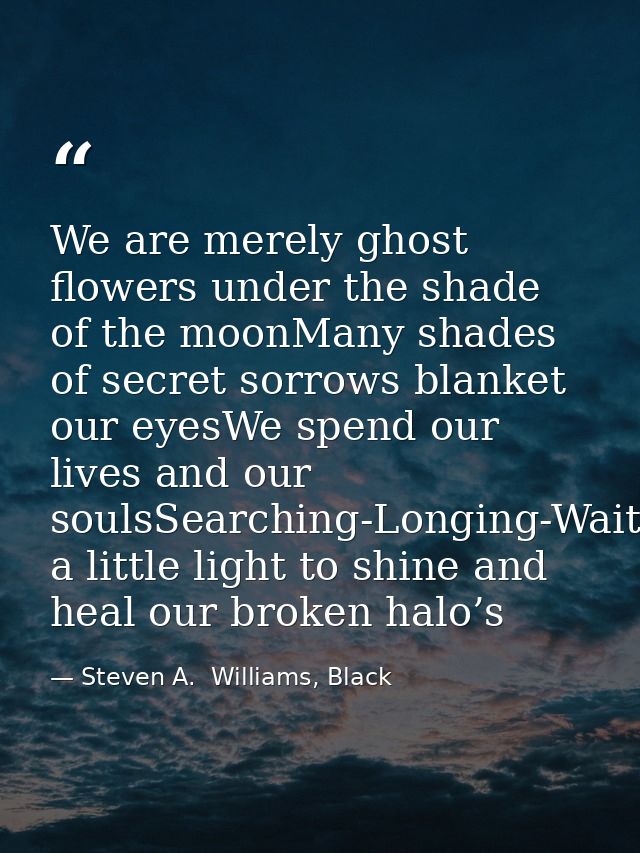 We are merely ghost flowers under the shade of the moonMany shades of secret sorrows blanket our eyesWe spend our lives  — Steven A.  Williams, Black