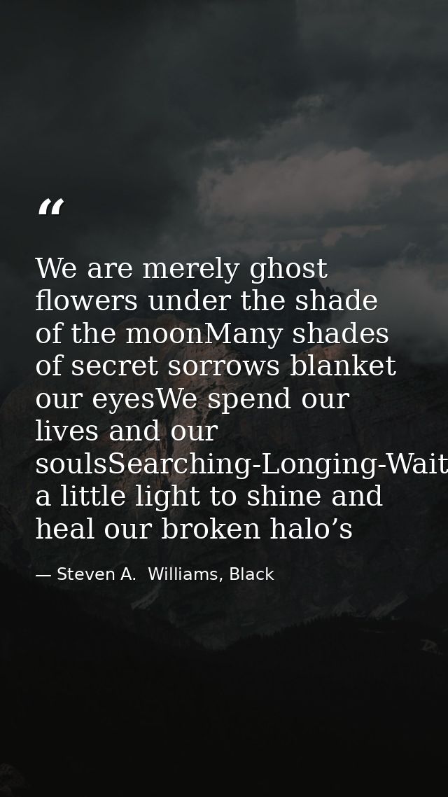 We are merely ghost flowers under the shade of the moonMany shades of secret sorrows blanket our eyesWe spend our lives  — Steven A.  Williams, Black