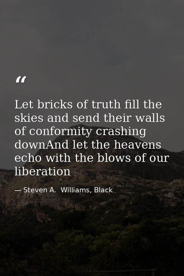 Let bricks of truth fill the skies and send their walls of conformity crashing downAnd let the heavens echo with the blo — Steven A.  Williams, Black