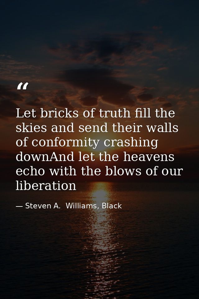 Let bricks of truth fill the skies and send their walls of conformity crashing downAnd let the heavens echo with the blo — Steven A.  Williams, Black