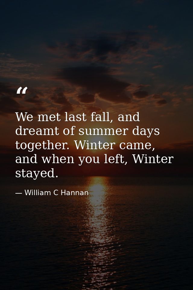 We met last fall, and dreamt of summer days together. Winter came, and when you left, Winter stayed. — William C Hannan