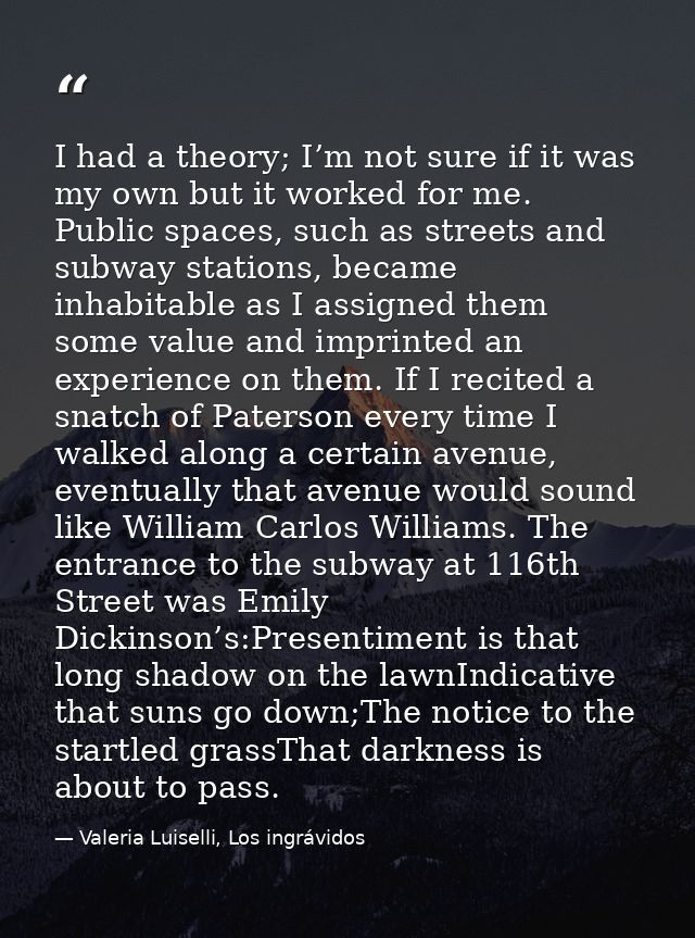 I had a theory; I’m not sure if it was my own but it worked for me. Public spaces, such as streets and subway stations,  — Valeria Luiselli, Los ingrávidos