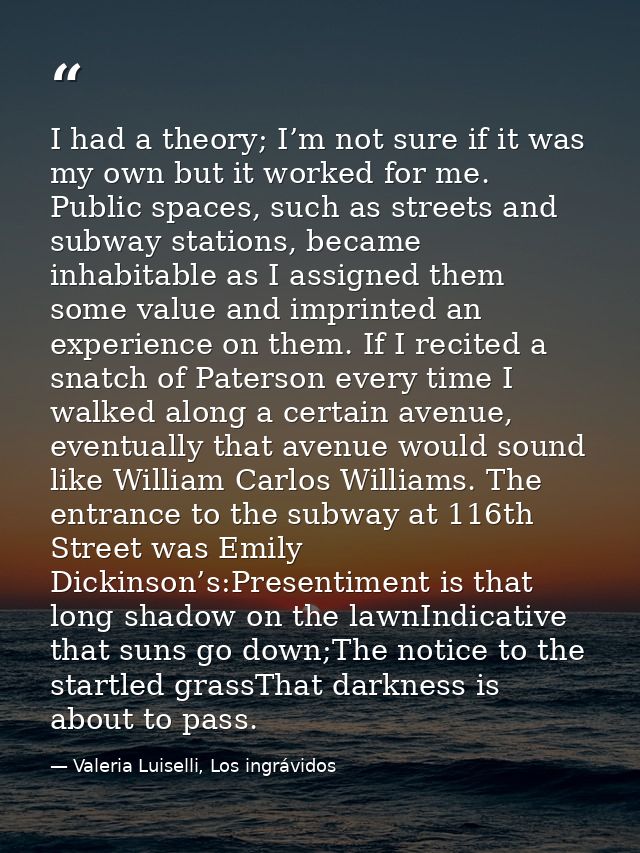 I had a theory; I’m not sure if it was my own but it worked for me. Public spaces, such as streets and subway stations,  — Valeria Luiselli, Los ingrávidos