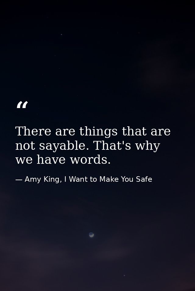 There are things that are not sayable. That's why we have words. — Amy King, I Want to Make You Safe