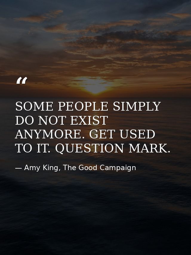SOME PEOPLE SIMPLY DO NOT EXIST ANYMORE. GET USED TO IT. QUESTION MARK. — Amy King, The Good Campaign
