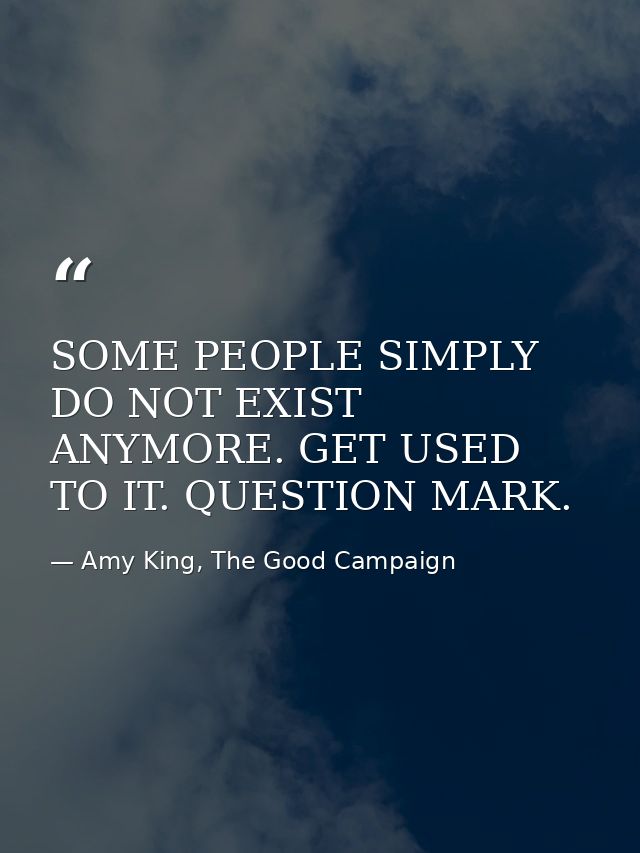 SOME PEOPLE SIMPLY DO NOT EXIST ANYMORE. GET USED TO IT. QUESTION MARK. — Amy King, The Good Campaign