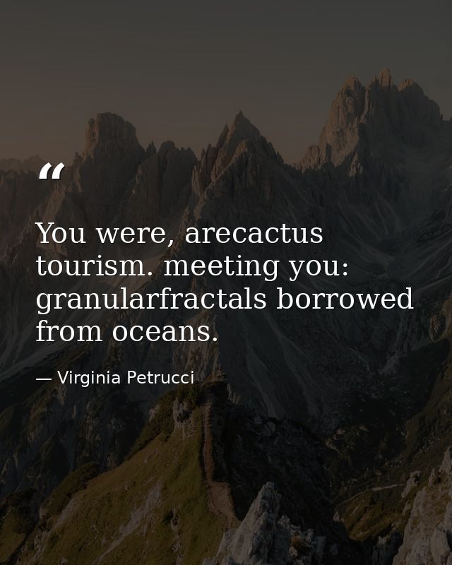 You were, arecactus tourism. meeting you: granularfractals borrowed from oceans. — Virginia Petrucci