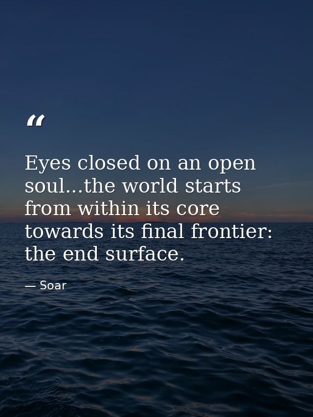 Eyes closed on an open soul...the world starts from within its core towards its final frontier: the end surface. — Soar
