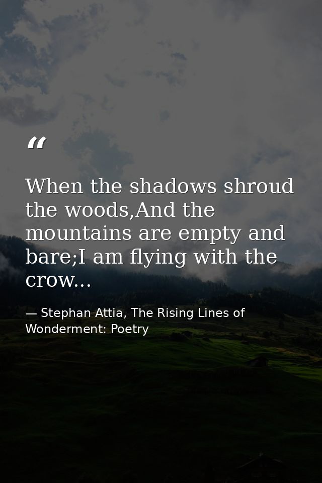 When the shadows shroud the woods,And the mountains are empty and bare;I am flying with the crow... — Stephan Attia, The Rising Lines of Wonderment: Poetry