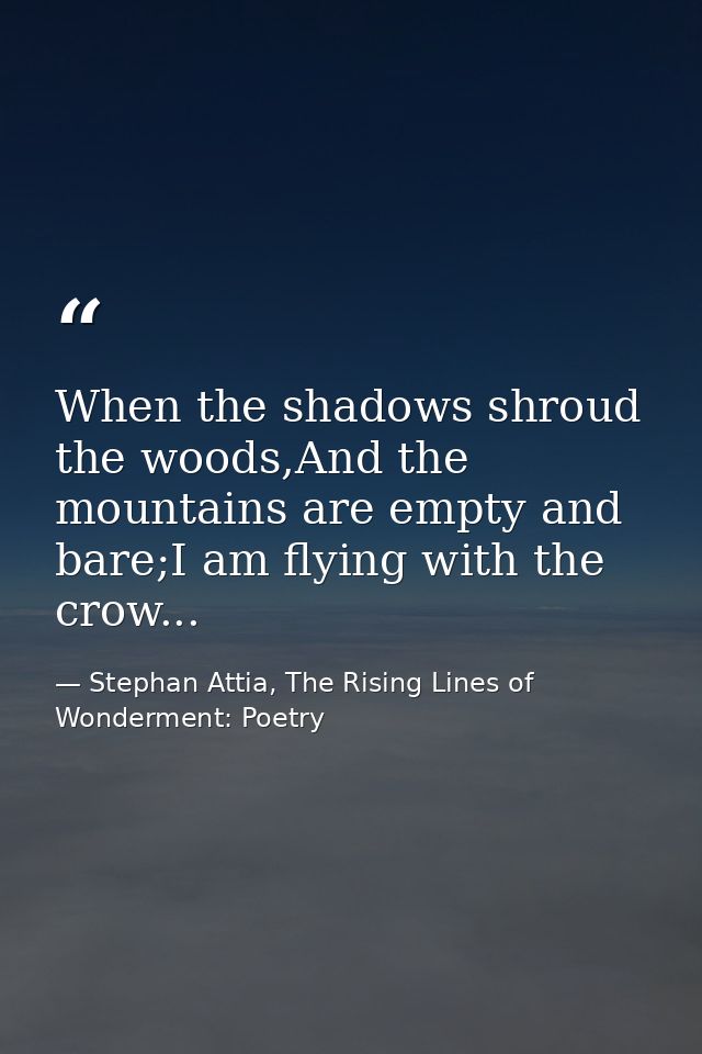 When the shadows shroud the woods,And the mountains are empty and bare;I am flying with the crow... — Stephan Attia, The Rising Lines of Wonderment: Poetry