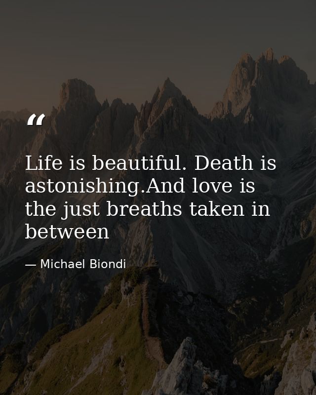 Life is beautiful. Death is astonishing.And love is the just breaths taken in between — Michael Biondi