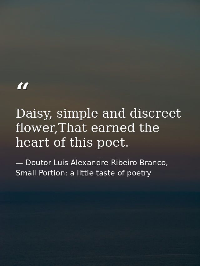 Daisy, simple and discreet flower,That earned the heart of this poet. — Doutor Luis Alexandre Ribeiro Branco, Small Portion: a little taste of poetry