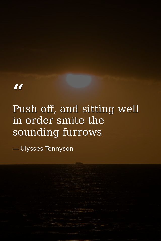 Push off, and sitting well in order smite the sounding furrows — Ulysses Tennyson
