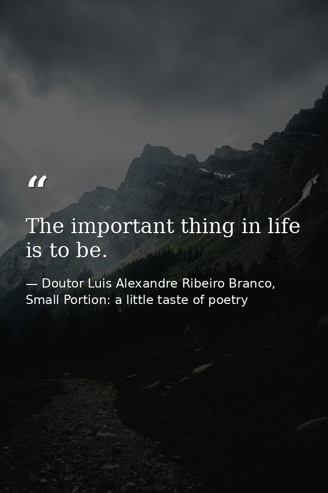 The important thing in life is to be. — Doutor Luis Alexandre Ribeiro Branco, Small Portion: a little taste of poetry