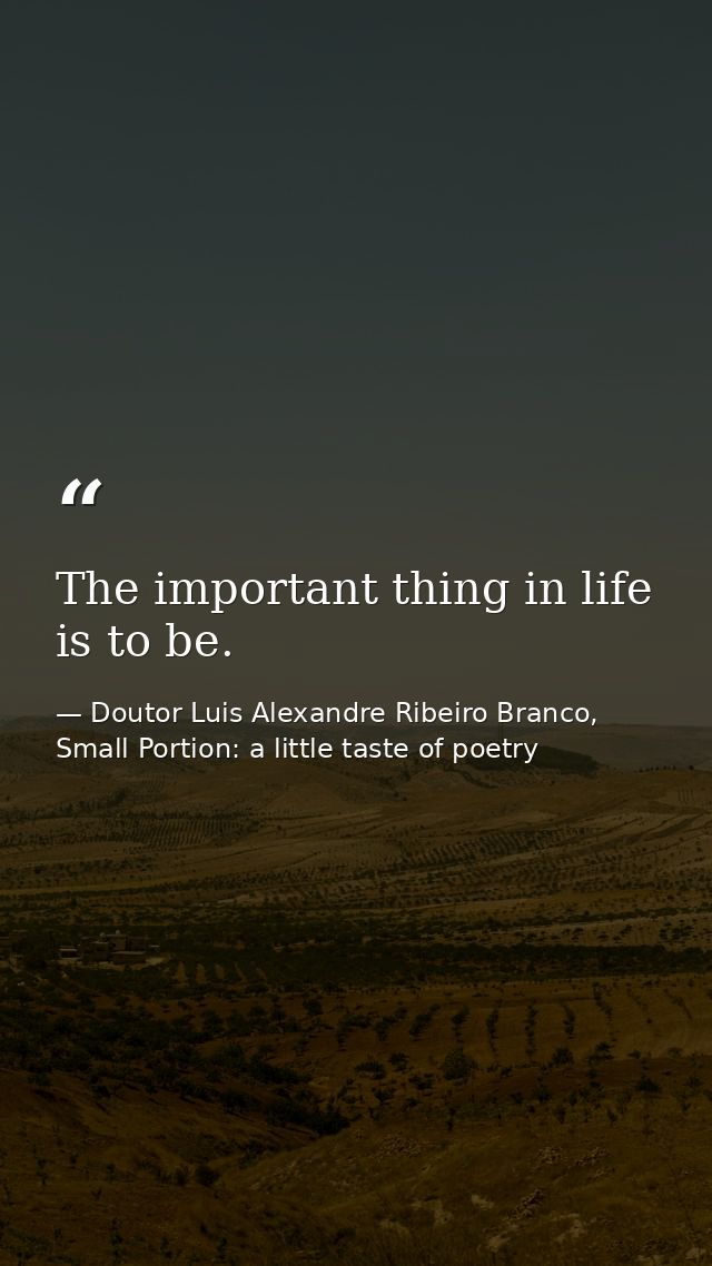 The important thing in life is to be. — Doutor Luis Alexandre Ribeiro Branco, Small Portion: a little taste of poetry