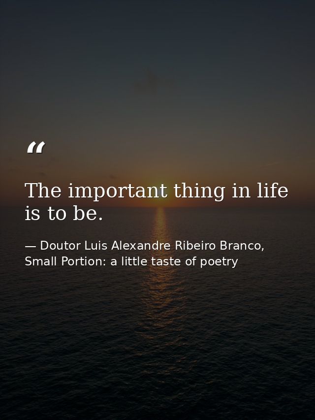 The important thing in life is to be. — Doutor Luis Alexandre Ribeiro Branco, Small Portion: a little taste of poetry
