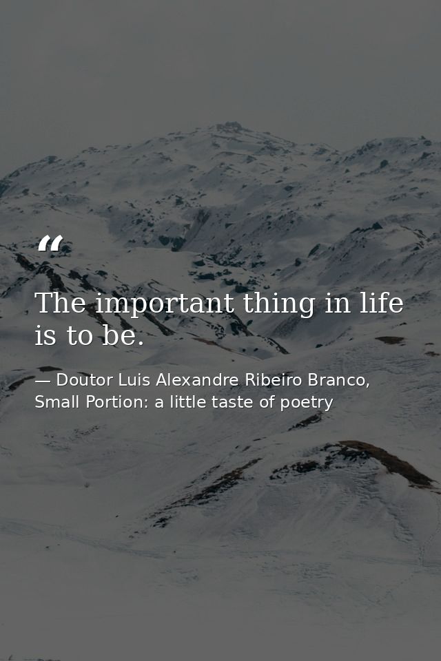 The important thing in life is to be. — Doutor Luis Alexandre Ribeiro Branco, Small Portion: a little taste of poetry