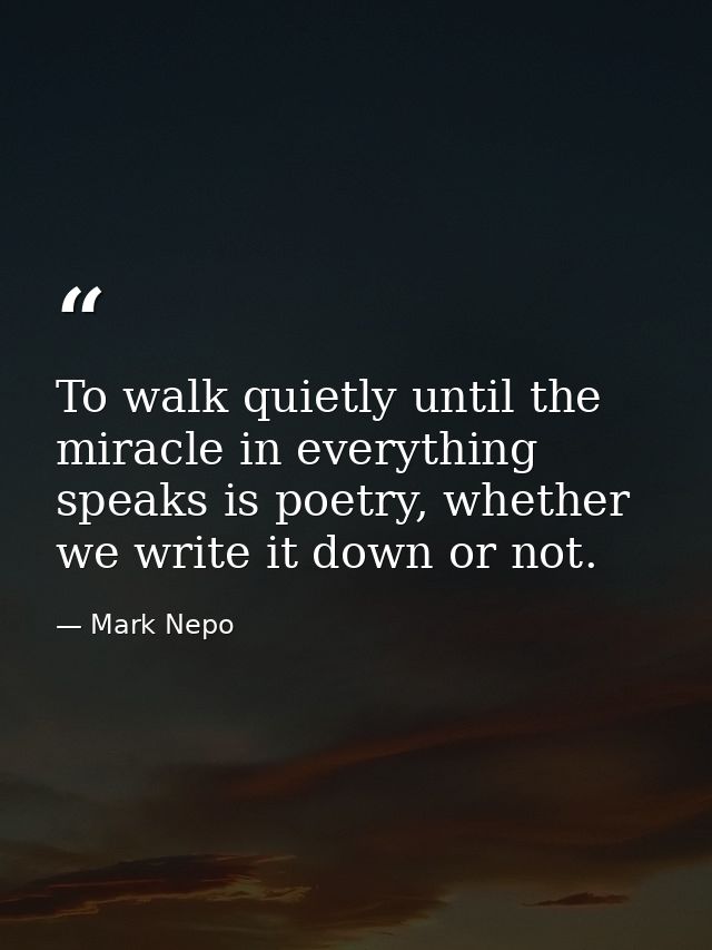 To walk quietly until the miracle in everything speaks is poetry, whether we write it down or not. — Mark Nepo