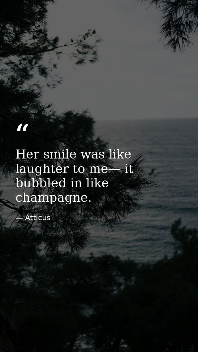 Her smile was like laughter to me— it bubbled in like champagne. — Atticus
