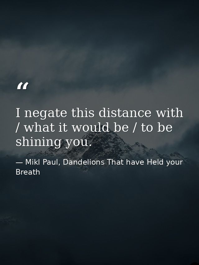 I negate this distance with / what it would be / to be shining you. — Mikl Paul, Dandelions That have Held your Breath