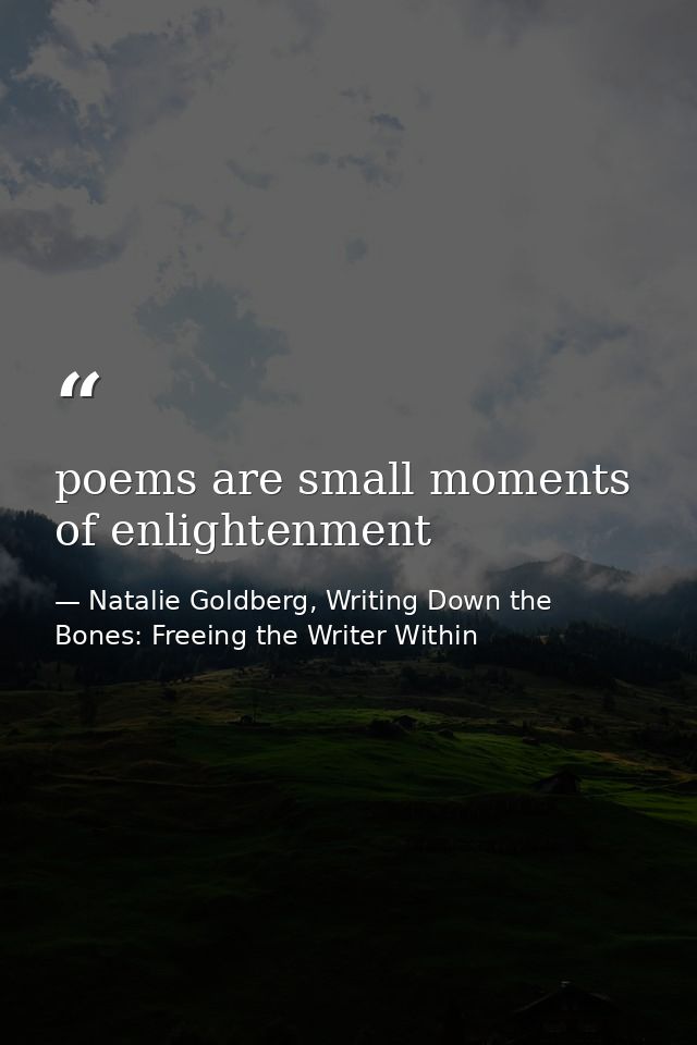 poems are small moments of enlightenment — Natalie Goldberg, Writing Down the Bones: Freeing the Writer Within