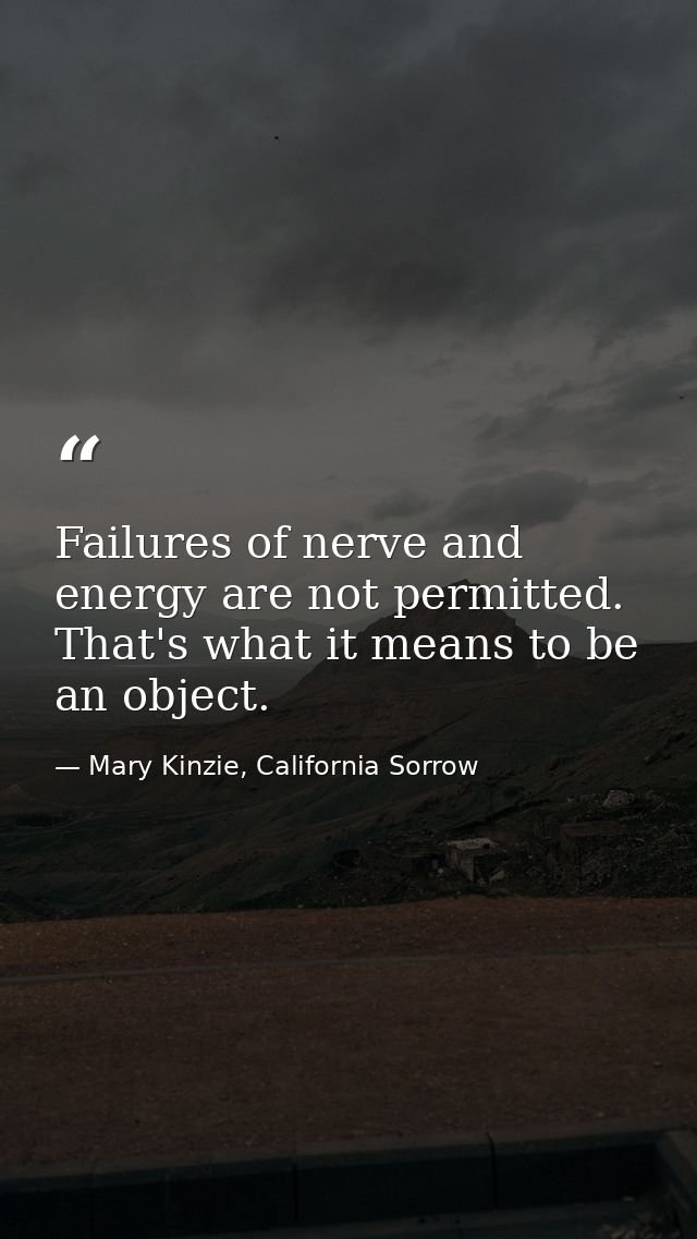 Failures of nerve and energy are not permitted. That's what it means to be an object. — Mary Kinzie, California Sorrow